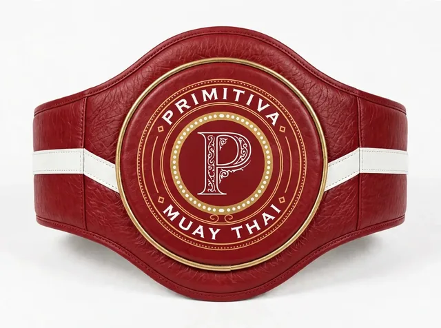 Primitiva plastron ventral WR en rouge et blanc, cuir d’une seule pièce avec l’emblème au centre de la face de frappe