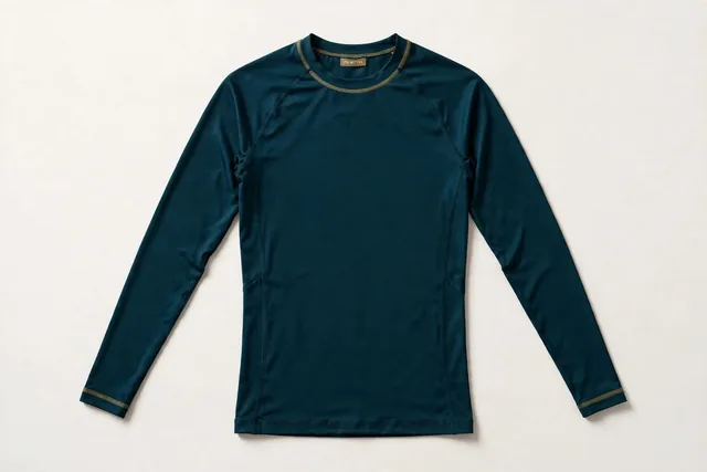 Primitiva maillot de compression à manches longues en sarcelle et doré avec l’étiquette de col Primitiva