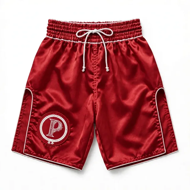 Primitiva short de combat WR — Jambe monogramme en rouge et blanc avec monogramme P brodé sur la jambe
