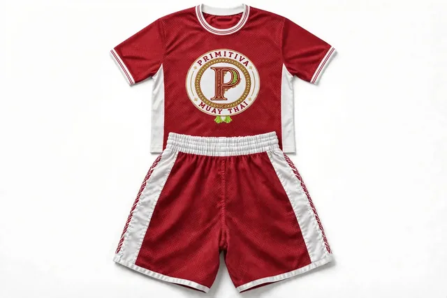 Ensemble de maillot en filet Primitiva rouge et blanc avec short et emblème rouge