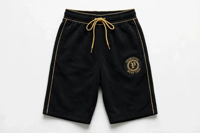 Primitiva short en molleton BG en noir et doré avec l’emblème sur la jambe